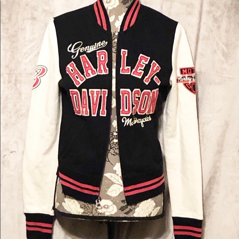 Harley Davidson letterman jacket.